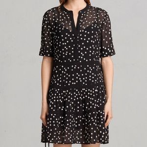 All Saints Black Star-Print Short Sleeve Tiered Dress